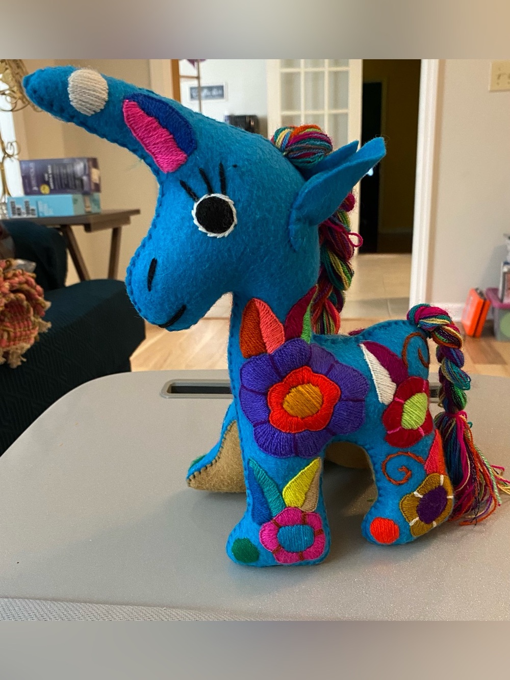 Handmade Blue Embroidered Colorful Unicorn Plush